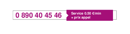 Numéro audiotel : 0 890 40 45 46